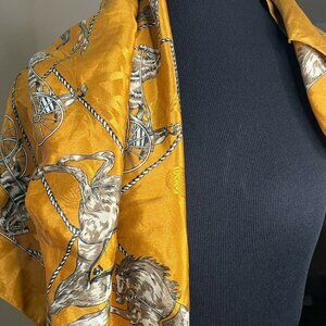 Polyester Square Scarf Horses Buggies Ropes Orange Bamboo Background